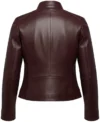 Women's Burgundy Lambskin Leather Cafe Racer Jacket back view