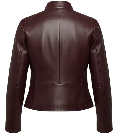 Women's Burgundy Lambskin Leather Cafe Racer Jacket back view