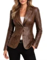 Women's Distressed Brown Leather Blazer