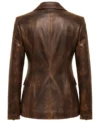 Women's Distressed Brown Leather Blazer back view