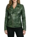 Women's Green Distressed Genuine Leather Biker Style Jacket
