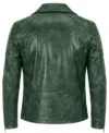 Women's Green Distressed Genuine Leather Biker Style Jacket back view