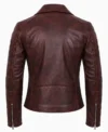 Women’s Maroon Distressed Waxed Leather Biker Jacket back view