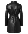 Women's Mid-Length Black Leather Trench Coat back view