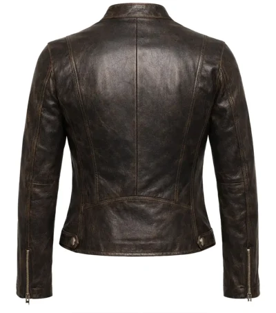 Women's Moto Muse Brown Leather Jacket back view