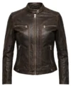 Women's Moto Muse Brown Leather Jacket front view