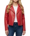 Women's Motorcycle Slim-Fit Zip-Up Red Leather Jacket