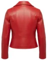 Women's Motorcycle Slim-Fit Zip-Up Red Leather Jacket back view