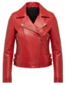 Women's Motorcycle Slim-Fit Zip-Up Red Leather Jacket front view