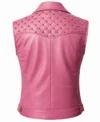 Women’s Pink Quilted Shoulder Studded Leather Vest back view