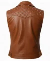 Women’s Quilted Shoulder Studded Leather Vest brown back