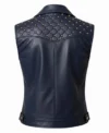 Women’s Quilted Shoulder Studded Leather Vest navy blue back view