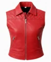 Women’s Quilted Shoulder Studded Leather Vest red front view
