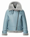 Women's Raf Sheepskin B3 Shearling Leather Jacket sky blue front view