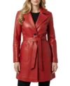 Women's Red Sheepskin Leather Trench Coat