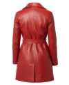Women's Red Sheepskin Leather Trench Coat back view
