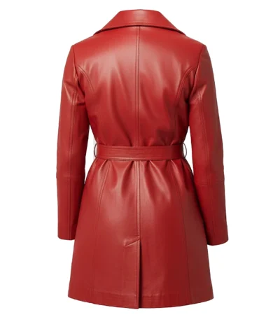 Women's Red Sheepskin Leather Trench Coat back view
