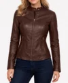 Women’s Slim Fit Cafe Racer Brown Real Leather Jacket