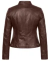 Women’s Slim Fit Cafe Racer Brown Real Leather Jacket front view