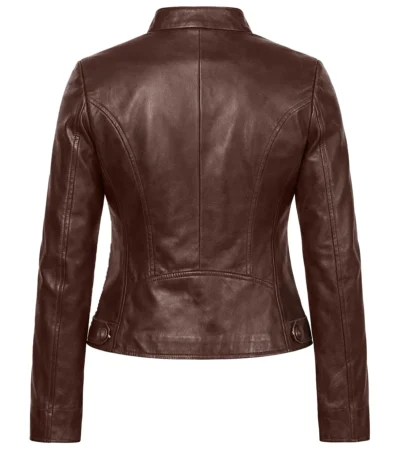 Women’s Slim Fit Cafe Racer Brown Real Leather Jacket front view
