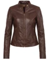 Women’s Slim Fit Cafe Racer Brown Real Leather view
