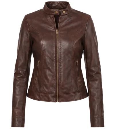 Women’s Slim Fit Cafe Racer Brown Real Leather view