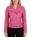 Women's Slim Fit Pink Sheepskin Leather Biker Jacket