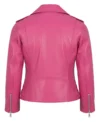 Women's Slim Fit Pink Sheepskin Leather Biker Jacket back view