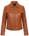 Women's Studded Dark Brown Leather Jacket