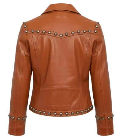 Women's Studded Dark Brown Leather Jacket back view
