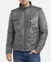 Buy Mens Gray Military Style Distressed Leather Jacket