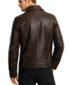 Buy Mens brown adventure style leather jacket with a vintage hand waxed finish featuring two large front flap pockets and a classic shirt style collar