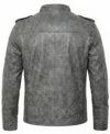Mens Gray Military Style Distressed Leather Jacket back view