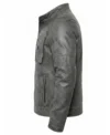 Mens Gray Military Style Distressed Leather Jacket left side view