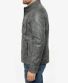 Mens Gray Military Style Distressed Leather Jacket left view