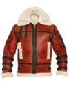 Bravonek Red B3 Aviator Leather Jacket Belted Collar Front View | B3 Leather Jacket
