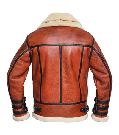 Bravonek Red B3 Aviator Leather Jacket Full Length Back View | B3 Aviator Jacket