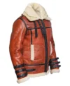 Bravonek Red B3 Aviator Leather Jacket Belted Collar Side View | Red Aviator Jacket