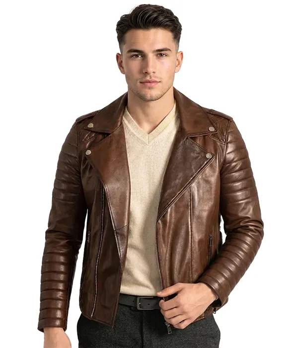 Brown Quilted Motorcycle Jacket