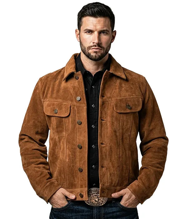 Classic Brown Suede Trucker Jacket