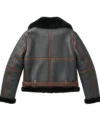 Womens Black B3 RAF Aviator Flight Shearling Leather Jacket Back view