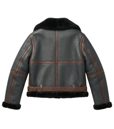 Womens Black B3 RAF Aviator Flight Shearling Leather Jacket Back view