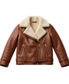 Womens Chestnut Aviator Shearling Leather Jacket