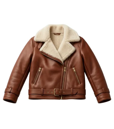 Womens Chestnut Aviator Shearling Leather Jacket