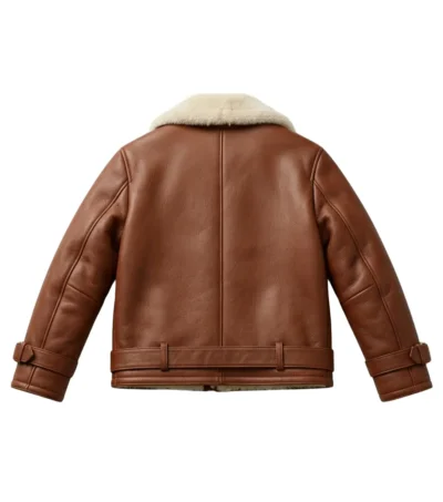 Womens Chestnut Aviator Shearling Leather Jacket back view