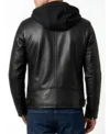 Buy Mens Black Biker Leather Jacket with Removable Hood