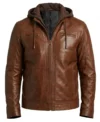 Buy Mens Waxed Brown Removable Hood Leather Jacket