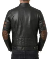 Mens Black Cafe Racer Leather Jacket with Tan Stripes back