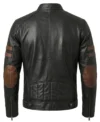 Mens Black Cafe Racer Leather Jacket with Tan Stripes back full view