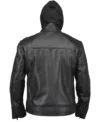 Mens Black Hooded Biker Leather Jacket back